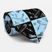 Carpentry-tools voor Blauwe en zwarte tegels Stropdas (Opgerold)