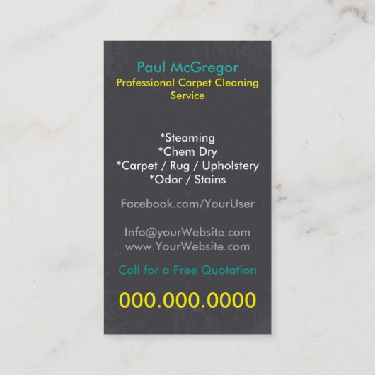Carpet Cleaning Service Business Card Visitekaartje (Achterkant)
