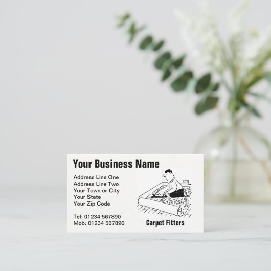Carpet Fitting Services Cartoon Visitekaartje (Staand voorkant)