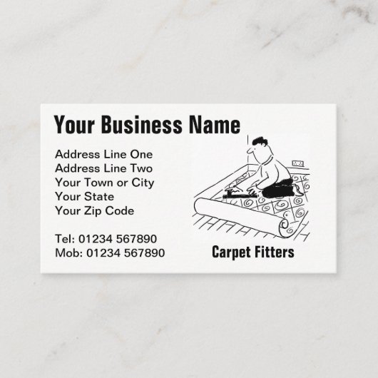 Carpet Fitting Services Cartoon Visitekaartje (Voorkant)