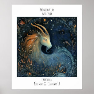 Carpicorn Zodiac Astrologie Naam & Verjaardag Poster