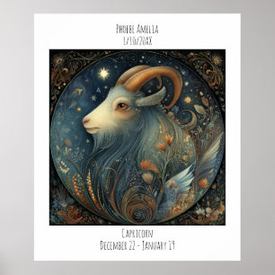 Carpicorn Zodiac Astrologie Naam & Verjaardag Poster