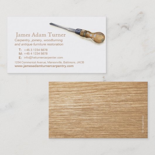 Carpingcarpenter chisel art visitekaartje (Voorkant / Achterkant)