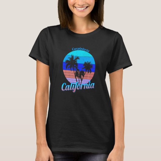 Carpinteria California Retro Palm Trees Beach Summ T-shirt (Voorkant)