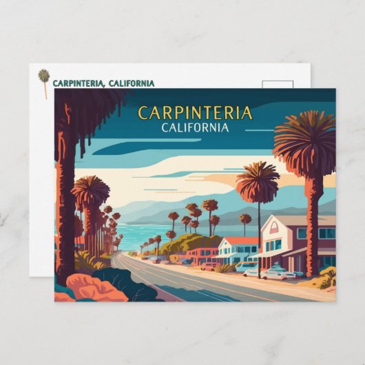 Carpinteria California Sunset Palm Trees Retro Briefkaart (Voorkant / Achterkant)