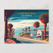 Carpinteria California Sunset Palm Trees Retro Briefkaart (Voorkant)