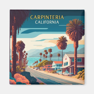 Carpinteria California Sunset Palm Trees Retro Magneet