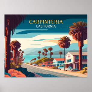 Carpinteria California Sunset Palm Trees Retro Poster