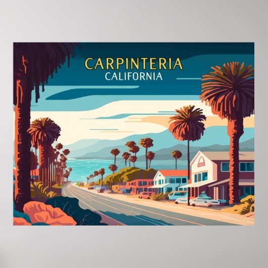 Carpinteria California Sunset Palm Trees Retro Poster (Voorkant)