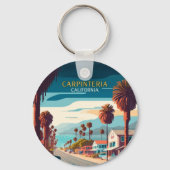 Carpinteria California Sunset Palm Trees Retro Sleutelhanger (Voorkant)