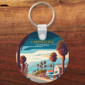 Carpinteria California Sunset Palm Trees Retro Sleutelhanger (Voorkant)