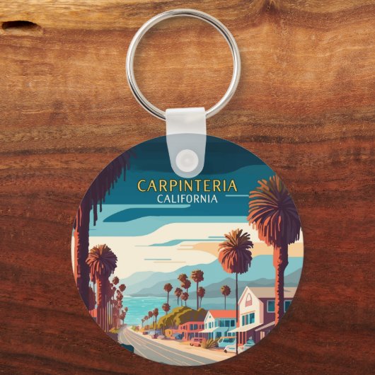 Carpinteria California Sunset Palm Trees Retro Sleutelhanger (Voorkant)