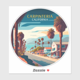 Carpinteria California Sunset Palm Trees Retro Sticker