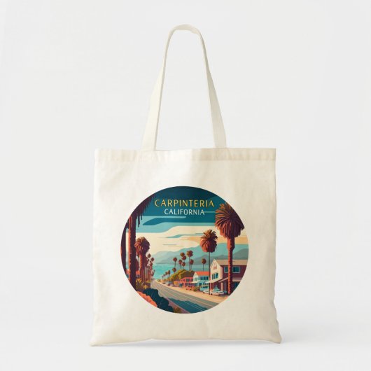 Carpinteria California Sunset Palm Trees Retro Tote Bag (Voorkant)