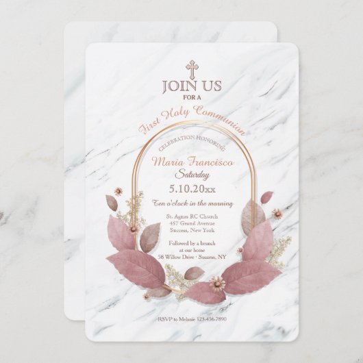 Carrara Floral Religious Invitations Kaart (Voorkant / Achterkant)