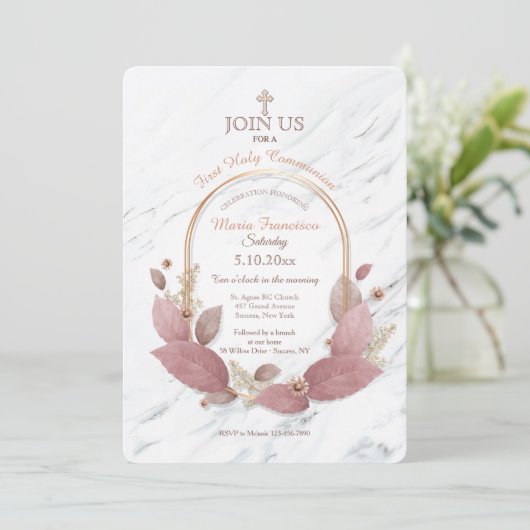 Carrara Floral Religious Invitations Kaart (Staand voorkant)