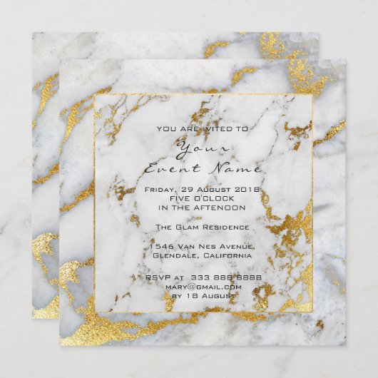Carrara Marble White Grey Golden Lijst Lux Event Kaart (Voorkant / Achterkant)