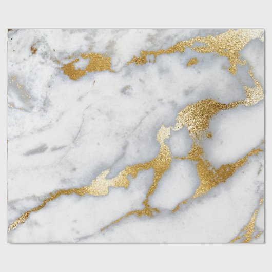 Carrara Marble White Grey Golden Strokes Minimal Cadeaupapier (Vlak)