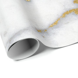 Carrara Marble White Grey Golden Strokes Minimal Cadeaupapier