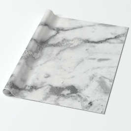 Carrara Marble White Grey Silver Strokes Minimale Cadeaupapier