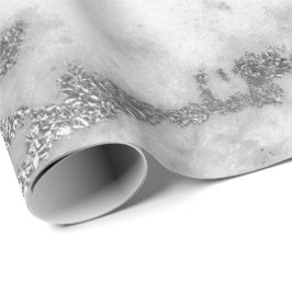 Carrara Marble White Grey Silver Strokes Minimale Cadeaupapier