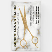 Carrara Marmer Gouden Schaar Haar Stylist Adres Spandoek (Verticaal)