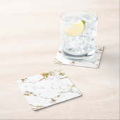 Carrara White Gold Marble Abstract Square Onderzet Kartonnen Onderzetters (Insitu)