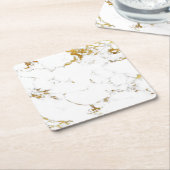 Carrara White Gold Marble Abstract Square Onderzet Kartonnen Onderzetters (Schuin)