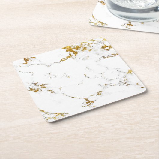 Carrara White Gold Marble Abstract Square Onderzet Kartonnen Onderzetters (Schuin)