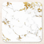 Carrara White Gold Marble Abstract Square Onderzet Kartonnen Onderzetters (Voorkant)