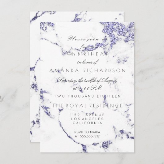 Carrara White Marble Indigo Navy Glitter Elegant Kaart (Voorkant / Achterkant)