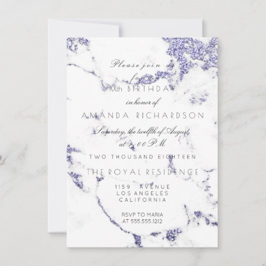 Carrara White Marble Indigo Navy Glitter Elegant Kaart (Voorkant)