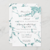 Carrara White Marble Tiffany Aqua Glitter Birthday Kaart (Voorkant / Achterkant)