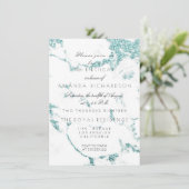 Carrara White Marble Tiffany Aqua Glitter Birthday Kaart (Staand voorkant)