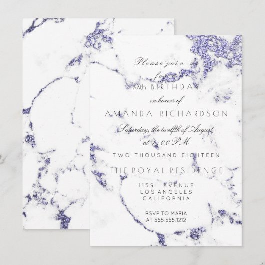 Carrara Witte Marmeren Indigo Navy Glitter Elegant Kaart (Voorkant / Achterkant)