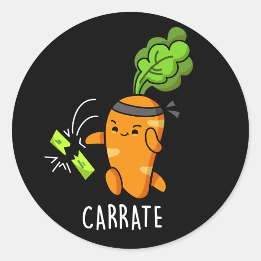 Carrate Funny Carrot Karate Pun Dark BG Ronde Sticker (Voorkant)