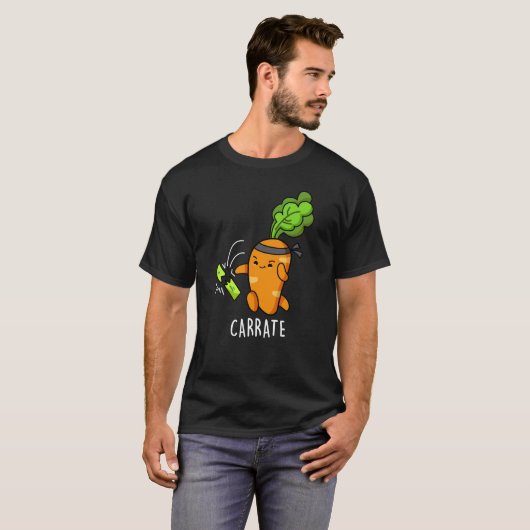 Carrate Funny Carrot Karate Pun Dark BG T-shirt (Voorkant volledig)