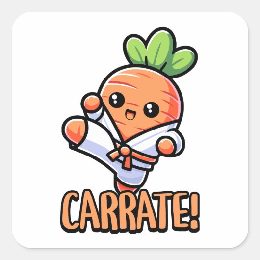 Carrate! Schattigee Karate Carrot Pun Cartoon is p Vierkante Sticker (Voorkant)