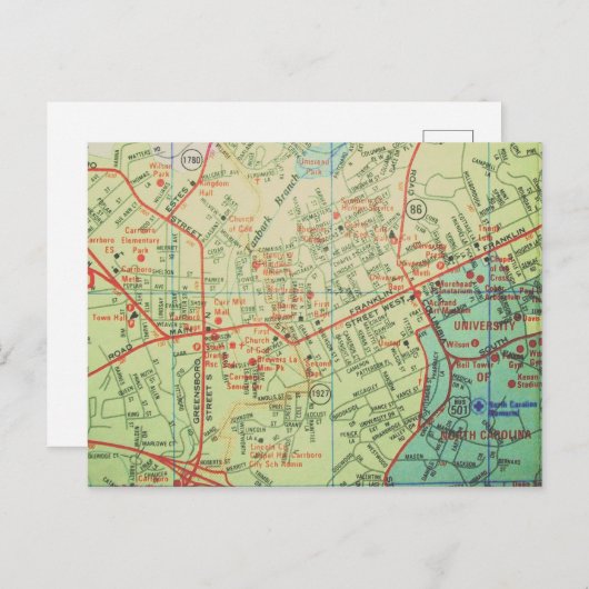 Carrboro,  kaart NC (Voorkant / Achterkant)