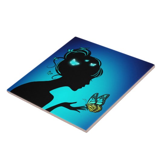 Carreau De blauwe vlinder Tegeltje (Zijkant)