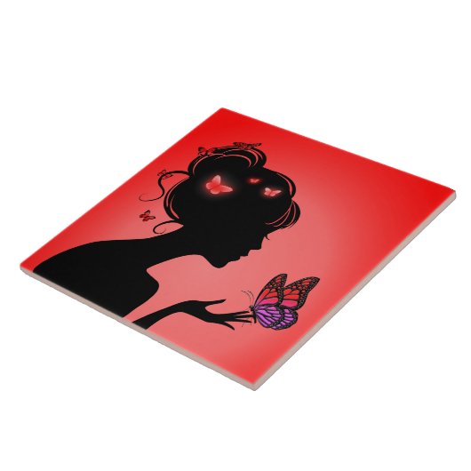 Carreau De rode vlinder Tegeltje (Zijkant)