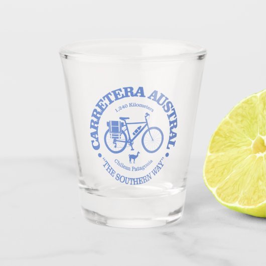 Carretera Austral (fietsen) Shot Glas (Voorkant)
