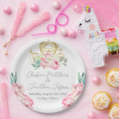 Carriage and Pink Flowers Fairy Tale Wedding Papieren Bordje (Feest)