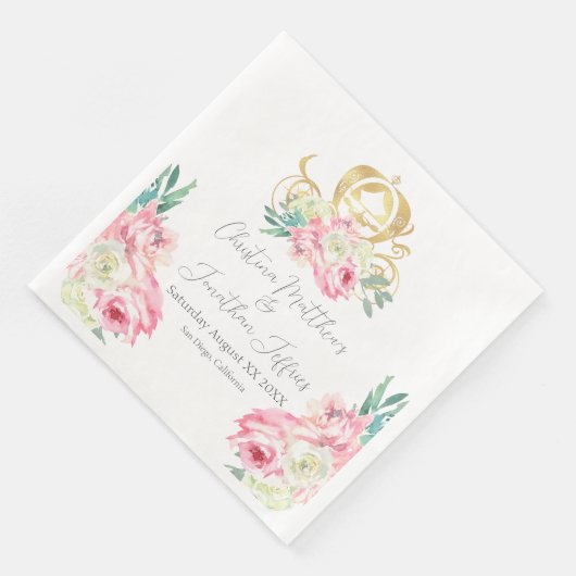 Carriage and Pink Flowers Fairy Tale Wedding Servet (Hoek)