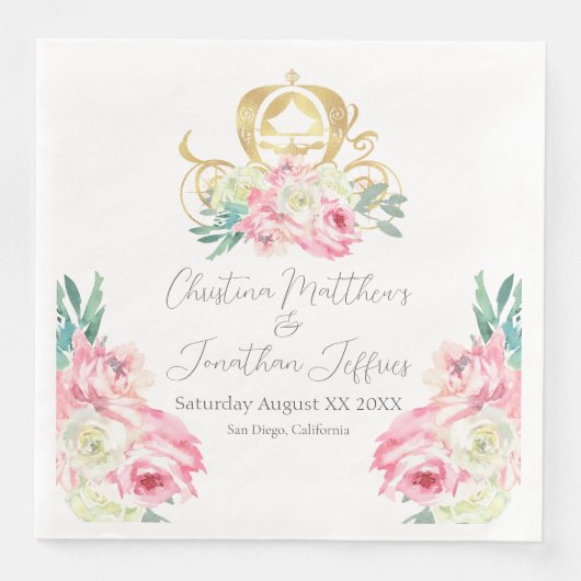Carriage and Pink Flowers Fairy Tale Wedding Servet (Voorkant)