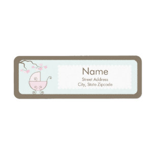 Carriage Baby shower Adreslabel - Roze Etiket