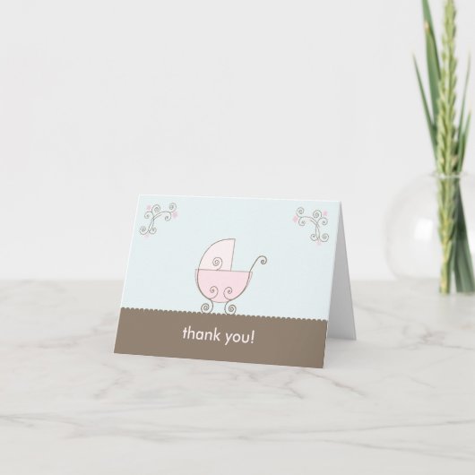 Carriage Baby shower Dank u - Roze Bedankkaart (Voorkant)