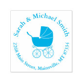  Carriage Baby shower Elegant Blue Boy Zelfinktende Stempel (Design)