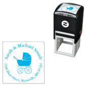  Carriage Baby shower Elegant Blue Boy Zelfinktende Stempel (In situ)