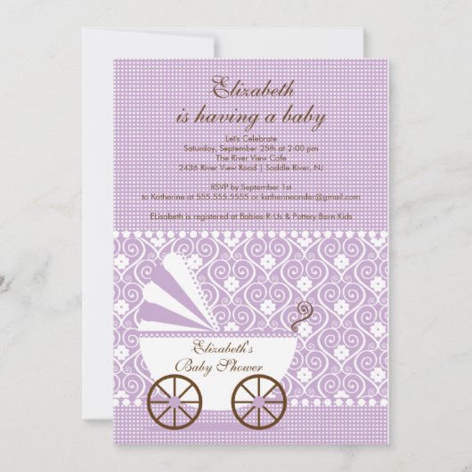 Carriage Baby shower Invitation Lavender Girl Kaart (Voorkant)